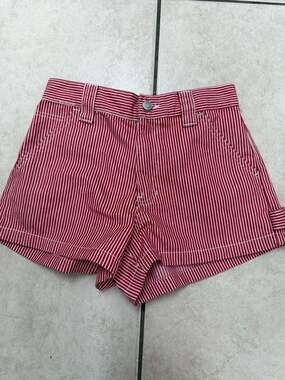 Playboy x PacSun Red and White Striped Heart Pocket Denim Shorts